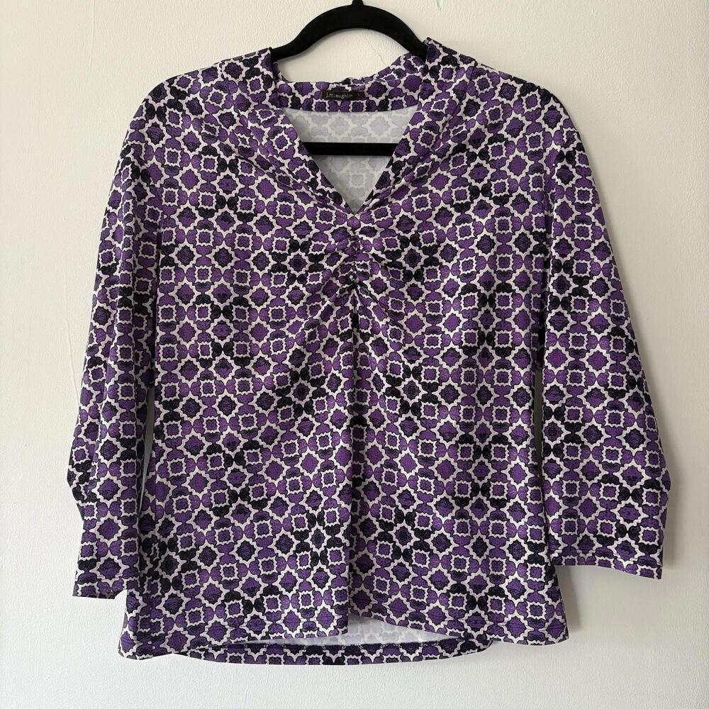 J. McLAUGHLIN Top Women’s Sz Large Catalina Cloth Purple Geometric 3/4 Sleeve